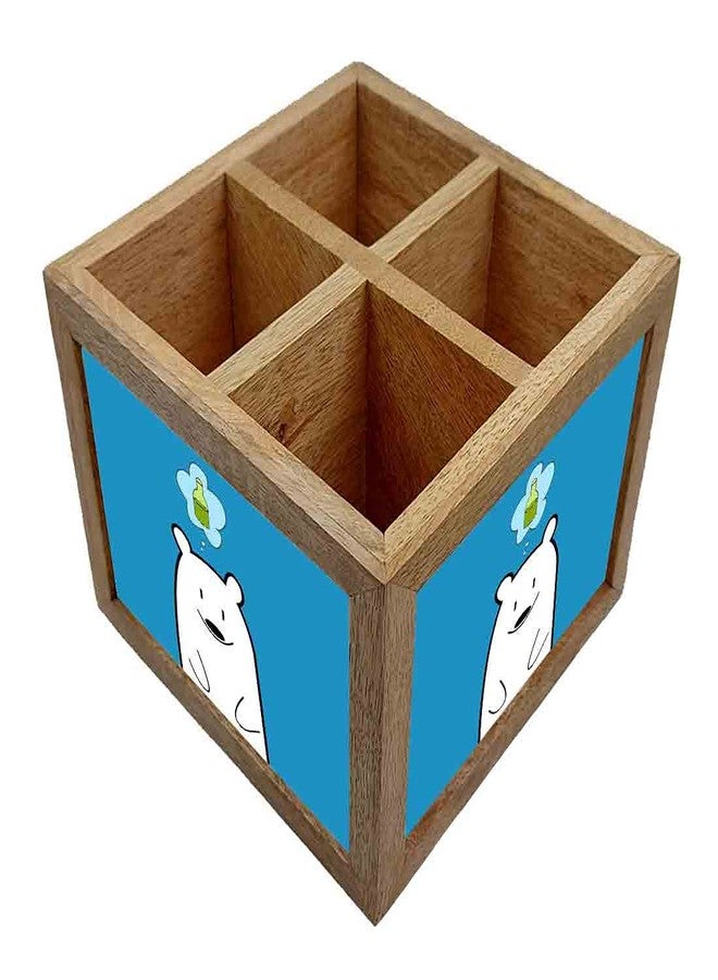 Nutcase Wooden Cutlery Stand Holder Silverware Caddy Spoons Forks Knives Organizer for Dining Table & Kitchen -Made in India-Spoons NOT Included - Cute Funny Bear - Image 2