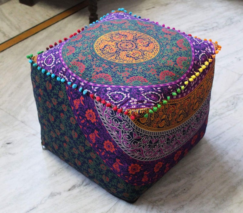 CRAFT KALA غطاء وسادة طاولة مربعة ذات تصميم ماندالا من ، بحجم 18×18×14 بوصة، بلون الفيل الأخضر الغامق. - Image 5