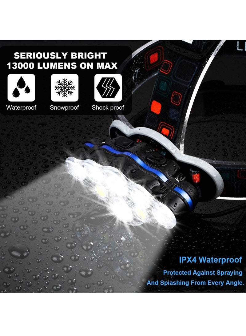 SYOSI Rechargeable Headlamp, 8 LED 18000 High Lumen Bright Head Lamp with Red Light, Lightweight USB Head Light, 8 Mode Waterproof Head Flashlight for Outdoor Running Hunting Hiking Camping Gear - Image 4