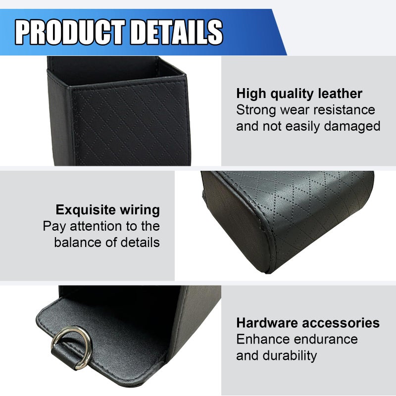 UHANBUT Car Vent Storage Bag, PU Leather Automotive Dashboard Organizer Pocket with Hook, Portable Vehicle Hanging Storage Pouch for Key, Coin, Cell Phone, Sunglasses (Black) - Image 3