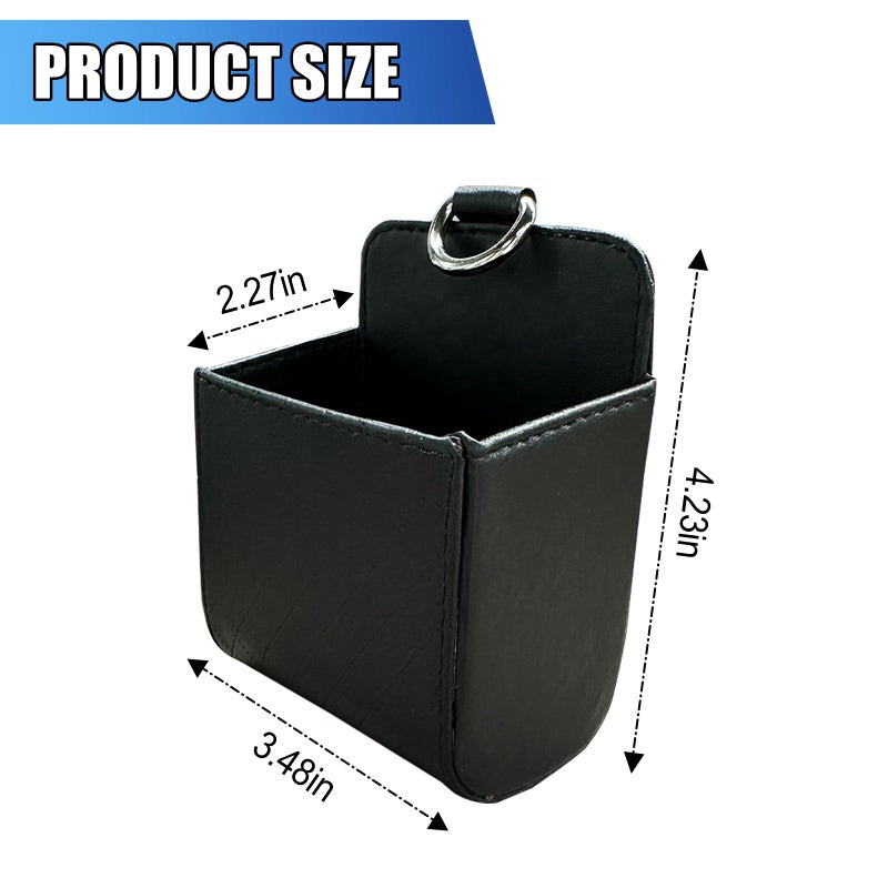 UHANBUT Car Vent Storage Bag, PU Leather Automotive Dashboard Organizer Pocket with Hook, Portable Vehicle Hanging Storage Pouch for Key, Coin, Cell Phone, Sunglasses (Black) - Image 2