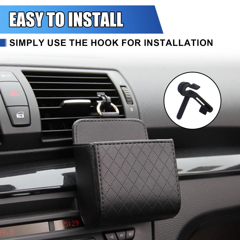 UHANBUT Car Vent Storage Bag, PU Leather Automotive Dashboard Organizer Pocket with Hook, Portable Vehicle Hanging Storage Pouch for Key, Coin, Cell Phone, Sunglasses (Black) - Image 5