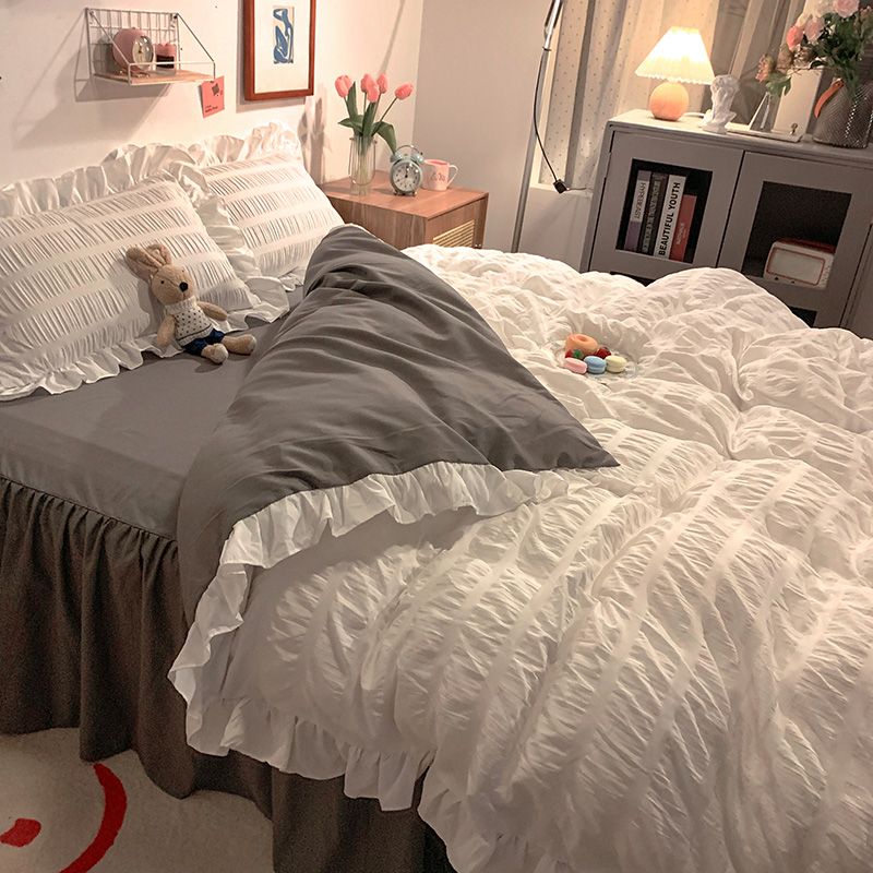 CME Ins Girl's Heart Four-Piece Bed Skirt, Princess-Style Duvet Cover, Korean-Style Student Dormitory Bedding Set - Image 1