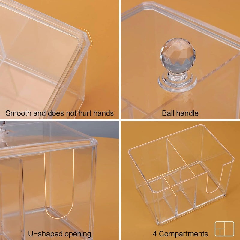 PRIME PICK حامل أعواد القطن من برايم بيك، حامل وسادة أكريليك مع غطاء، حاوية 4 أقسام لأعواد القطن والدوائر لتخزين الحمام، منظم مكياج للزينة - Image 5