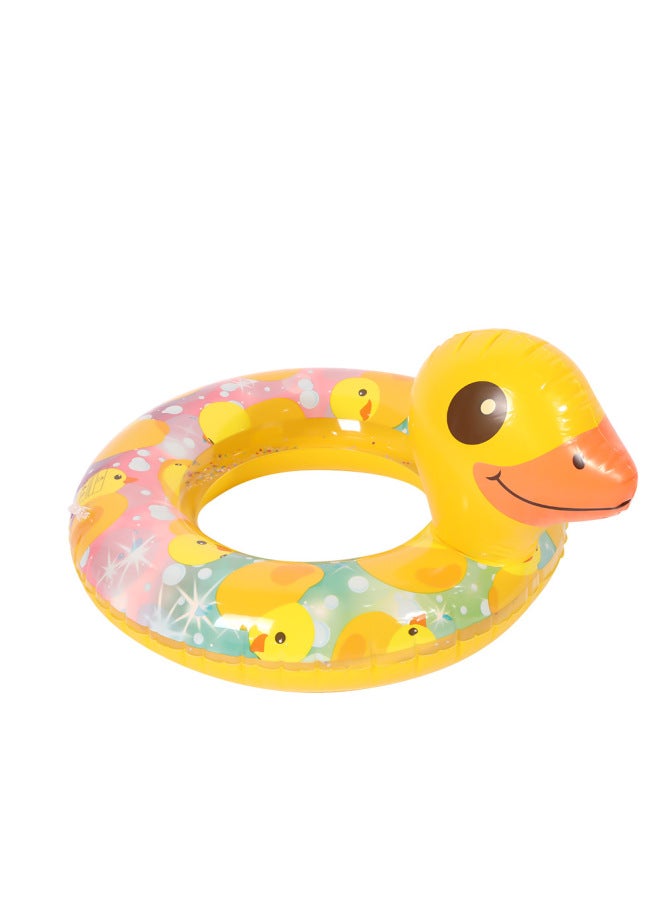general Children's Summer Water Play Cartoon Swimming Ring Thickened PVC Inflatable Seat Baby Floating Pants Pocket With Handle-Inside Diameter After Inflation:60# Thickened Super Transparent Yellow Duck Sw - Image 1