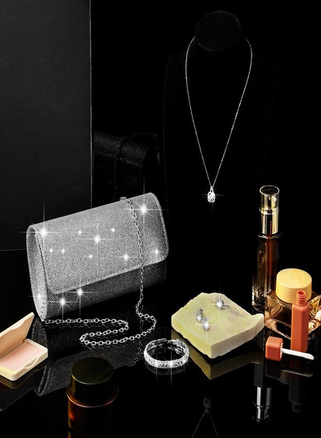 Canchiing 5 Pcs Rhinestone Jewelry Set for Women Glitter Bling Clutch Purse Necklace Earrings Bracelet Ring for Bride Wedding, about 7.9 x 3.9 x 2 inches, Alloy, Cubic Zircon, cubic zircon - Image 4