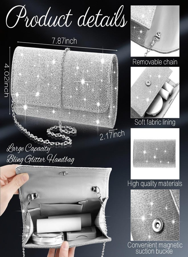 Canchiing 5 Pcs Rhinestone Jewelry Set for Women Glitter Bling Clutch Purse Necklace Earrings Bracelet Ring for Bride Wedding, about 7.9 x 3.9 x 2 inches, Alloy, Cubic Zircon, cubic zircon - Image 3