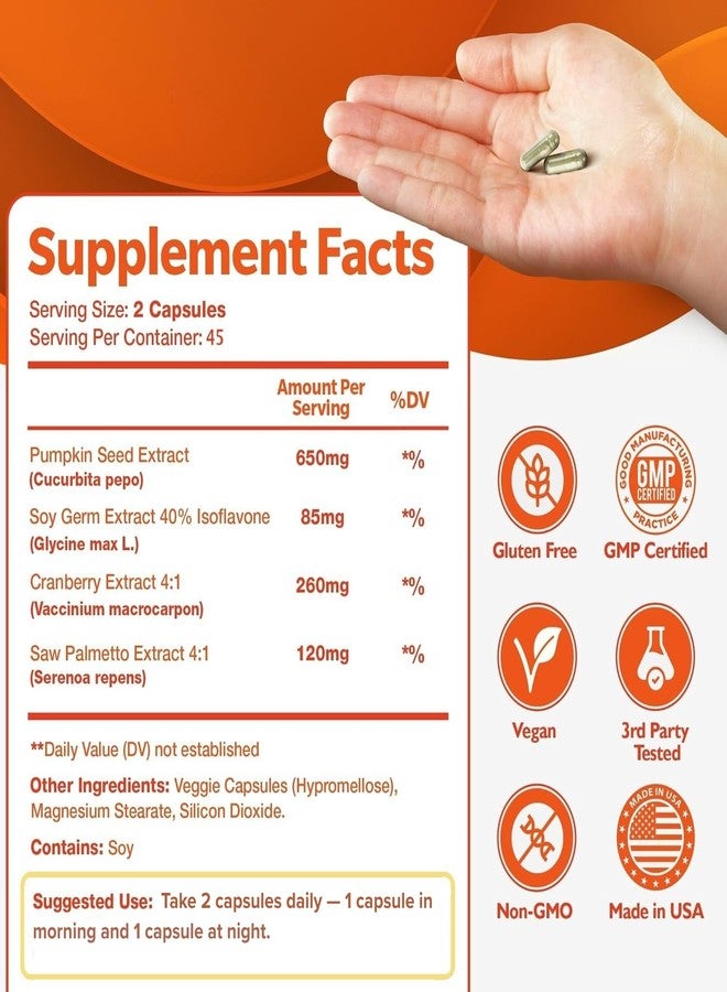 Happee Overactive Bladder Control Supplement for Women & Men - Pumpkin Seed Extract, Soy Germ, Saw Palmetto & Cranberry Blend - Bladder Support for Urinary Frequency, Leaks & Urgency - 90 Capsules - Image 4