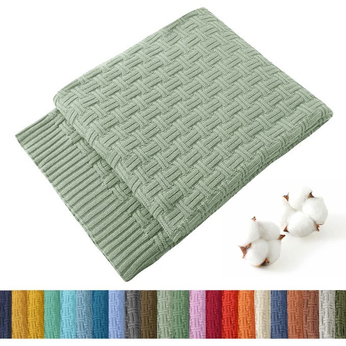 100 COTTON KNITTED THROW BLANKET COUCH COVER BLANKET31 X 40 INCHES LIGHT SAGE GREEN