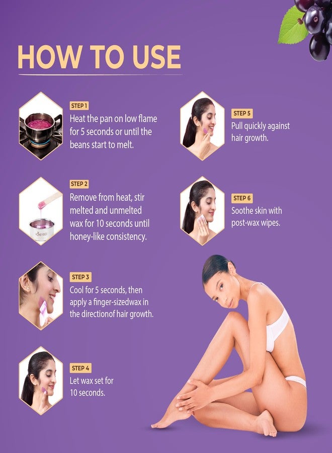 Honeybee Acai Berry Brazilian Beans Wax For Women | Katori Beads Wax For Hair Removal | Liposoluble Stripless/No-Strips Waxing At Home For Brazilian Bikini, Face, Eyebrows, Upper-Lips, Chin, Underarms | Waxing Kit with Post Wax Wipes - 80g - Image 5