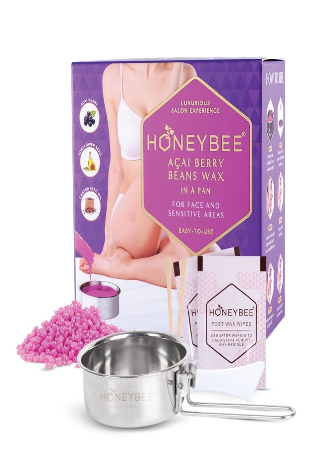 Honeybee Acai Berry Brazilian Beans Wax For Women | Katori Beads Wax For Hair Removal | Liposoluble Stripless/No-Strips Waxing At Home For Brazilian Bikini, Face, Eyebrows, Upper-Lips, Chin, Underarms | Waxing Kit with Post Wax Wipes - 80g - Image 1