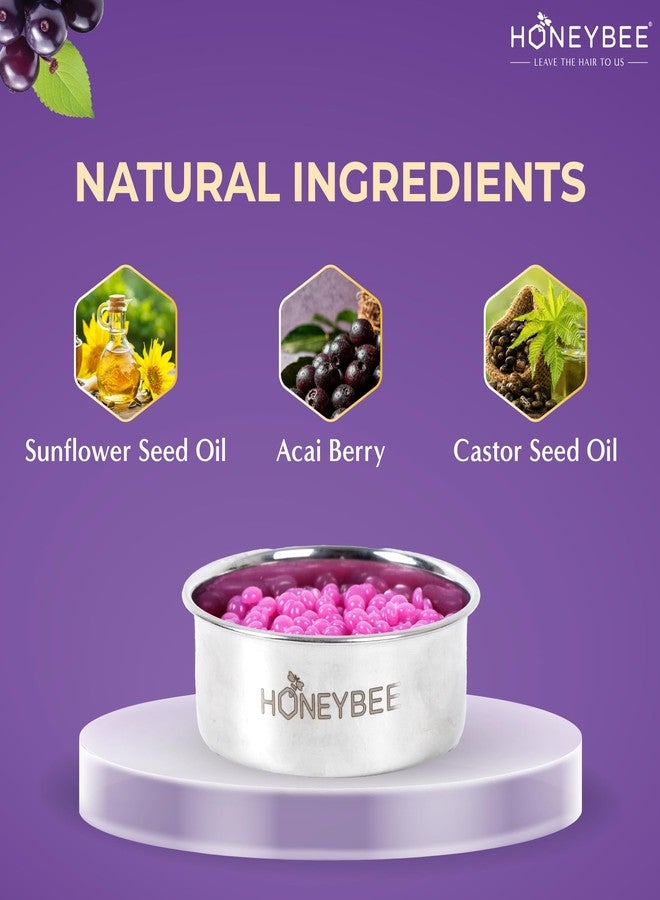 Honeybee Acai Berry Brazilian Beans Wax For Women | Katori Beads Wax For Hair Removal | Liposoluble Stripless/No-Strips Waxing At Home For Brazilian Bikini, Face, Eyebrows, Upper-Lips, Chin, Underarms | Waxing Kit with Post Wax Wipes - 80g - Image 2