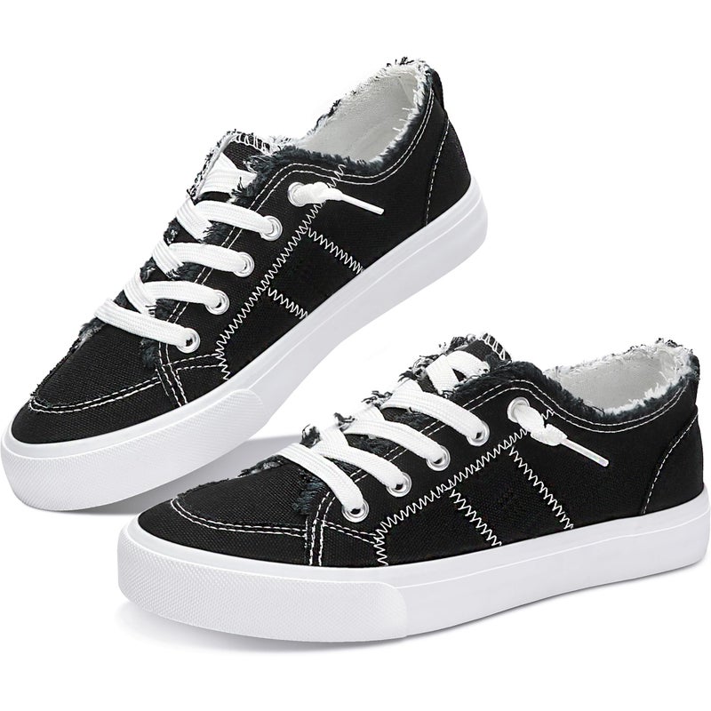 Obtaom Women's Play Fashion Sneaker Black Color Washed Canvas Slip on Shoes(Black US09) - Image 1