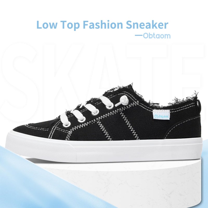 Obtaom Women's Play Fashion Sneaker Black Color Washed Canvas Slip on Shoes(Black US09) - Image 3