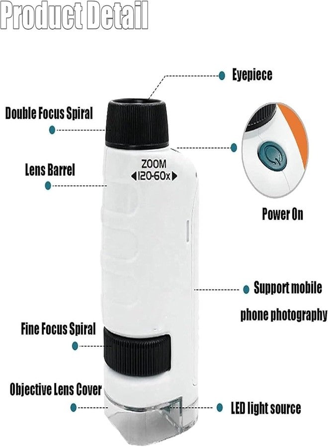 ETZIN Pocket Microscope for Kids, Portable Handheld Mini Toy with LED Light 60X-120X, Holiday Xmas Birthday Party Gift EPL-1459IM - Image 4