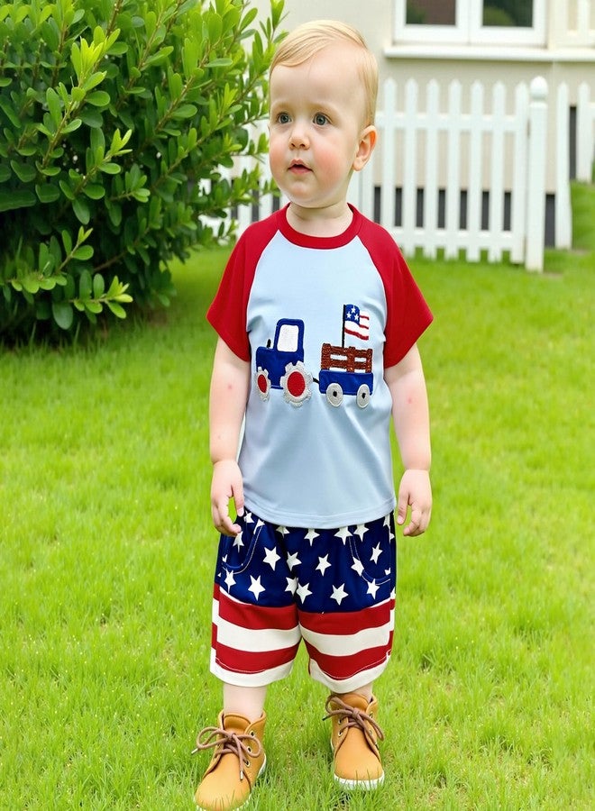 Socutebabe 4th Of July Baby Boy Girl Outfit Toddler Truck Flag T Shirt Top Shorts Fourth Of July Outfits Cute Summer Clothes (Tractor -Blue, 12-18 Months) - Image 5