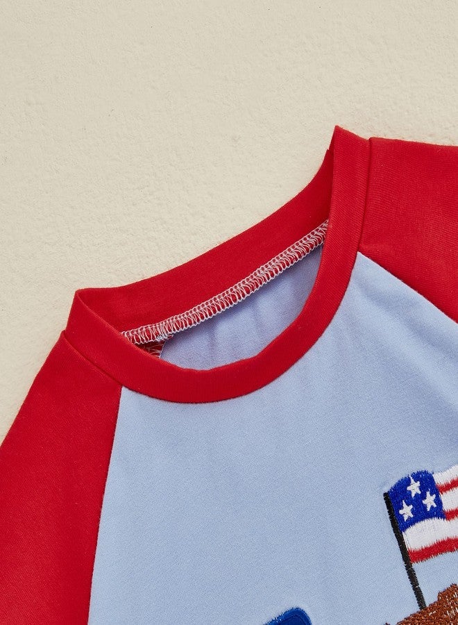 Socutebabe 4th Of July Baby Boy Girl Outfit Toddler Truck Flag T Shirt Top Shorts Fourth Of July Outfits Cute Summer Clothes (Tractor -Blue, 12-18 Months) - Image 3