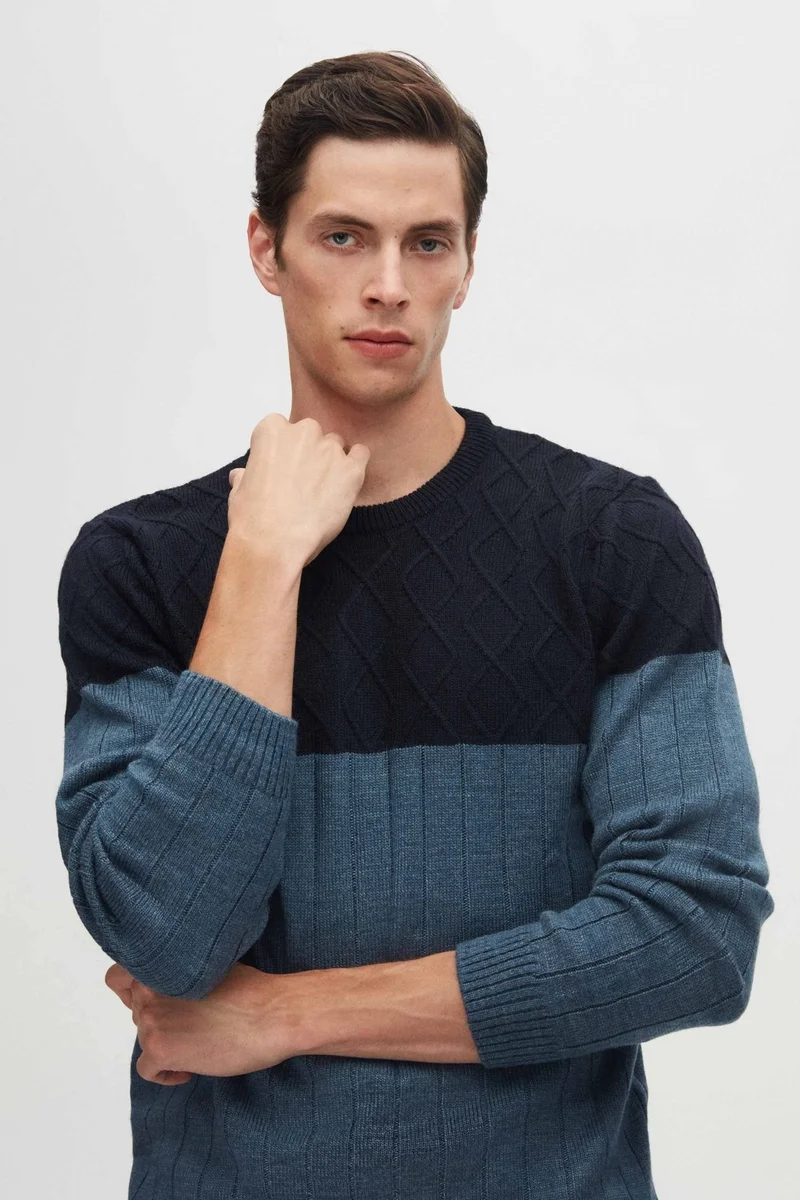 D'S DAMAT Ds Damat Regular Fit Navy Blue Baklava Non-Pilling Crew Neck Knitwear Sweater 3HC062ORTBKZK