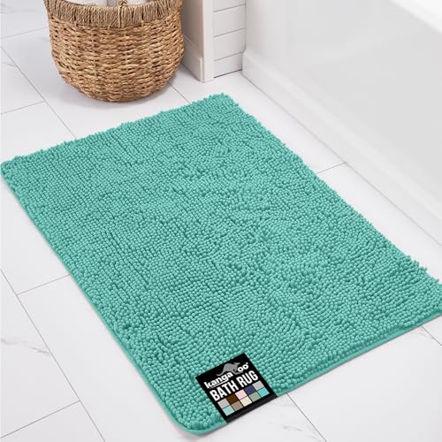 KANGAROO Bathroom Rugs, Chenille Soft Absorbent Bath Rug, Shaggy Shower Mat, Quick Dry Machine Wash Bathmat, Plush Carpet Mats for Tub, Bathtub and Room Home Decor Accessories, 30x20, Turquoise - Image 1