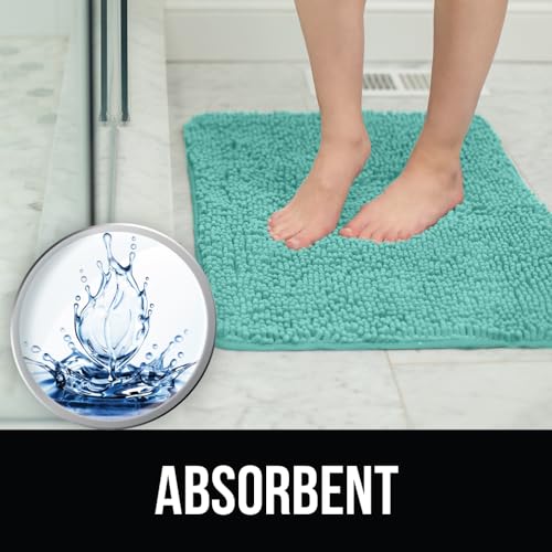 KANGAROO Bathroom Rugs, Chenille Soft Absorbent Bath Rug, Shaggy Shower Mat, Quick Dry Machine Wash Bathmat, Plush Carpet Mats for Tub, Bathtub and Room Home Decor Accessories, 30x20, Turquoise - Image 3
