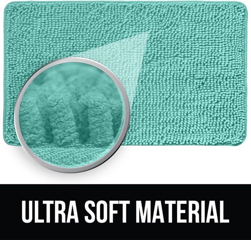 KANGAROO Bathroom Rugs, Chenille Soft Absorbent Bath Rug, Shaggy Shower Mat, Quick Dry Machine Wash Bathmat, Plush Carpet Mats for Tub, Bathtub and Room Home Decor Accessories, 30x20, Turquoise - Image 2