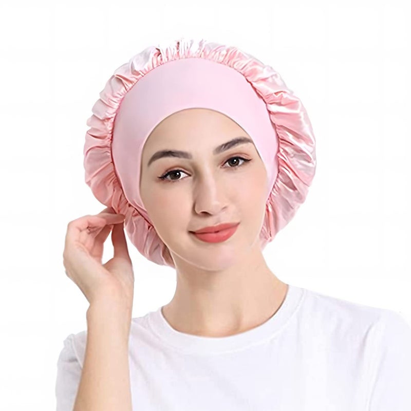 New Stretch Silk Solid Sleep Cap Wide Brim Beauty Hair Cap for Adults - Image 4