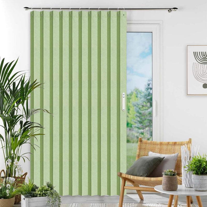 Vatge Curtain for Closet Without Door - Accordion Folding Door Curtain for Doorway  and Open Closet  Hanging Privacy Curtain Wall for Room Separation 1 Panel with Tieback  W52 x L78  Green - Image 1
