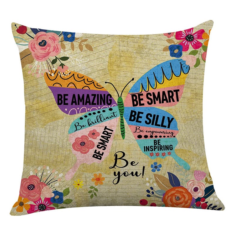 Littlefa Inspiring Gifts Cute Colour Butterfly Throw Pillow Cover Flower Cushion Cover Decorative Pillowcase Living Room Bedroom Decor for Girls Friends Daughter Niece Women - Be Amazing - Image 1