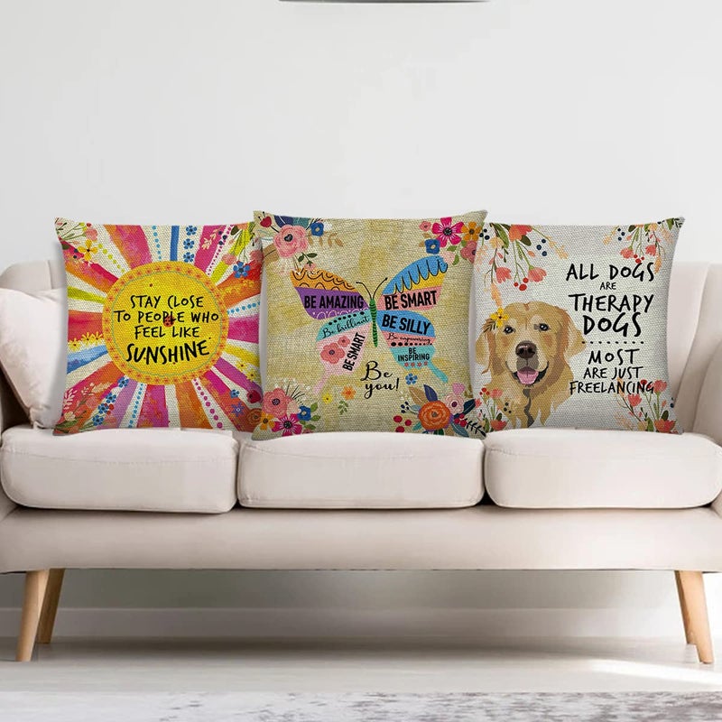 Littlefa Inspiring Gifts Cute Colour Butterfly Throw Pillow Cover Flower Cushion Cover Decorative Pillowcase Living Room Bedroom Decor for Girls Friends Daughter Niece Women - Be Amazing - Image 5