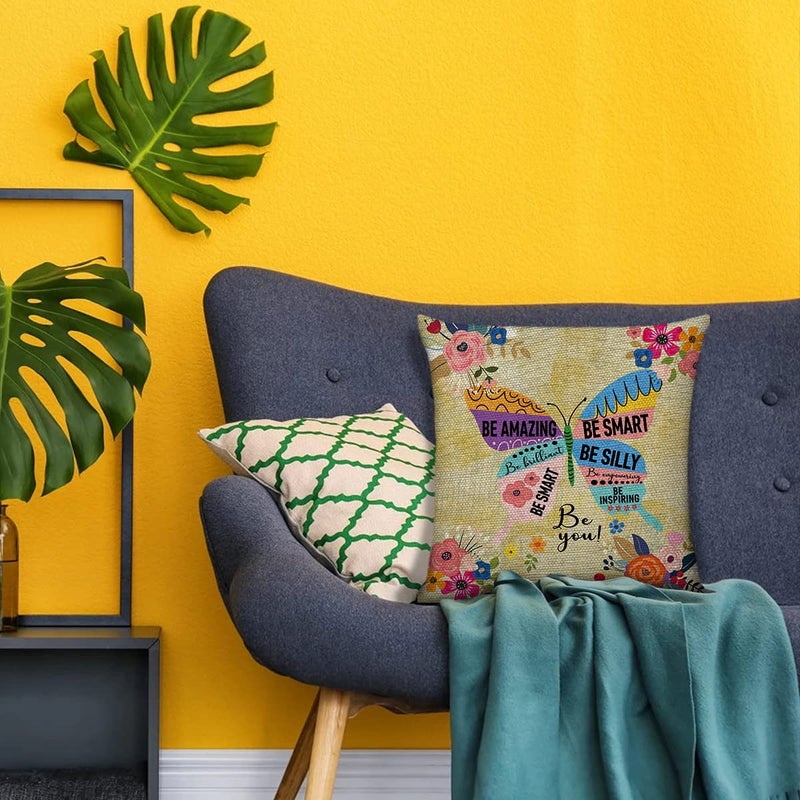 Littlefa Inspiring Gifts Cute Colour Butterfly Throw Pillow Cover Flower Cushion Cover Decorative Pillowcase Living Room Bedroom Decor for Girls Friends Daughter Niece Women - Be Amazing - Image 4
