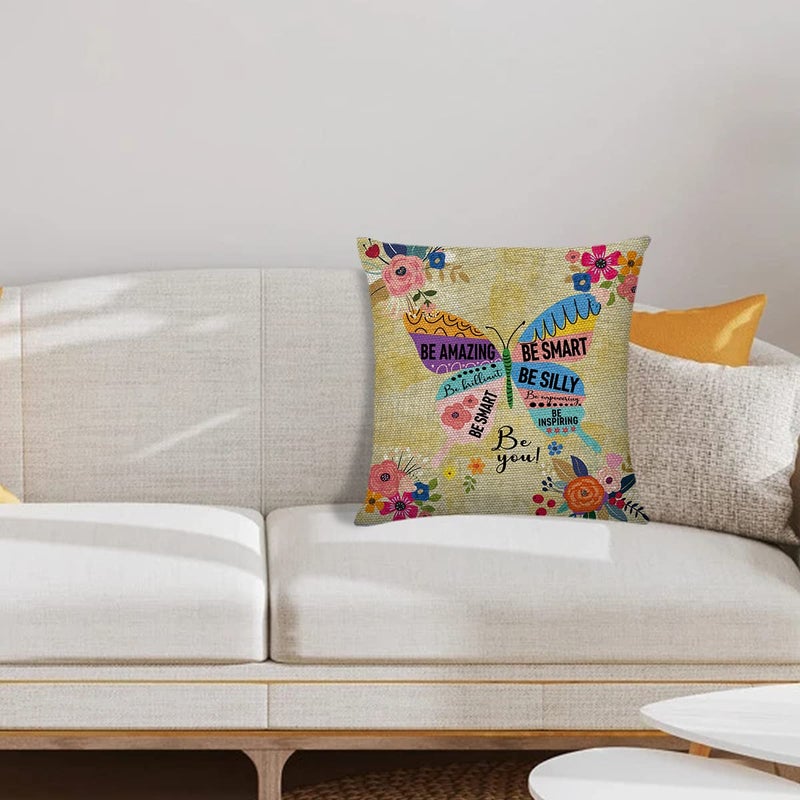 Littlefa Inspiring Gifts Cute Colour Butterfly Throw Pillow Cover Flower Cushion Cover Decorative Pillowcase Living Room Bedroom Decor for Girls Friends Daughter Niece Women - Be Amazing - Image 3