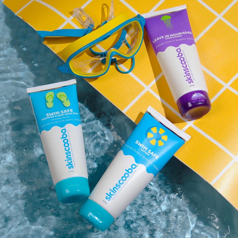 Swimmers 4-in-1 Chlorine Removal Shampoo, Conditioner, Body Wash, Pre Swim Lotion & SPF 50 Sunscreen Spray Bundle | Anti-Chlorine Pre & Post Swim Care Combo Set for Kids, Women & Adults - Image 2