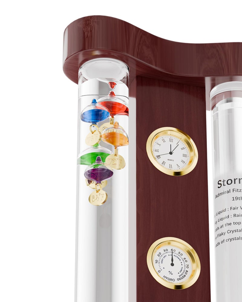 JINGYUE Analog Weather Station with Glass Galileo Thermometer Fitzroy Storm Glass Precision Quartz Clock and Analog Hygrometer Gift for Family or Friends Present Home, Office Indoor DÃ©cor (7" x 4.3") - Image 4