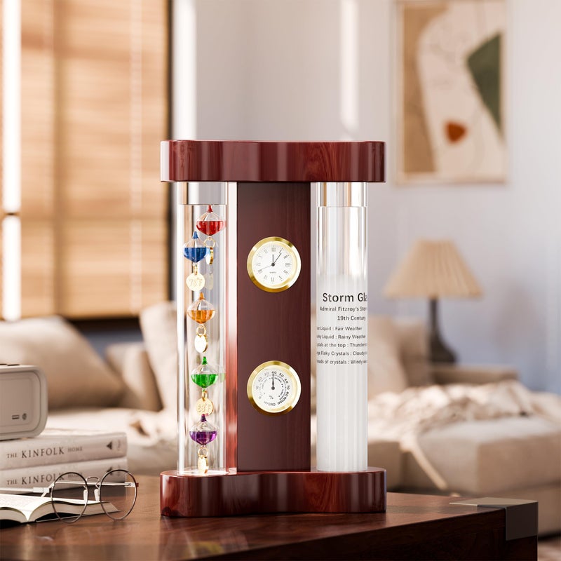 JINGYUE Analog Weather Station with Glass Galileo Thermometer Fitzroy Storm Glass Precision Quartz Clock and Analog Hygrometer Gift for Family or Friends Present Home, Office Indoor DÃ©cor (7" x 4.3") - Image 3
