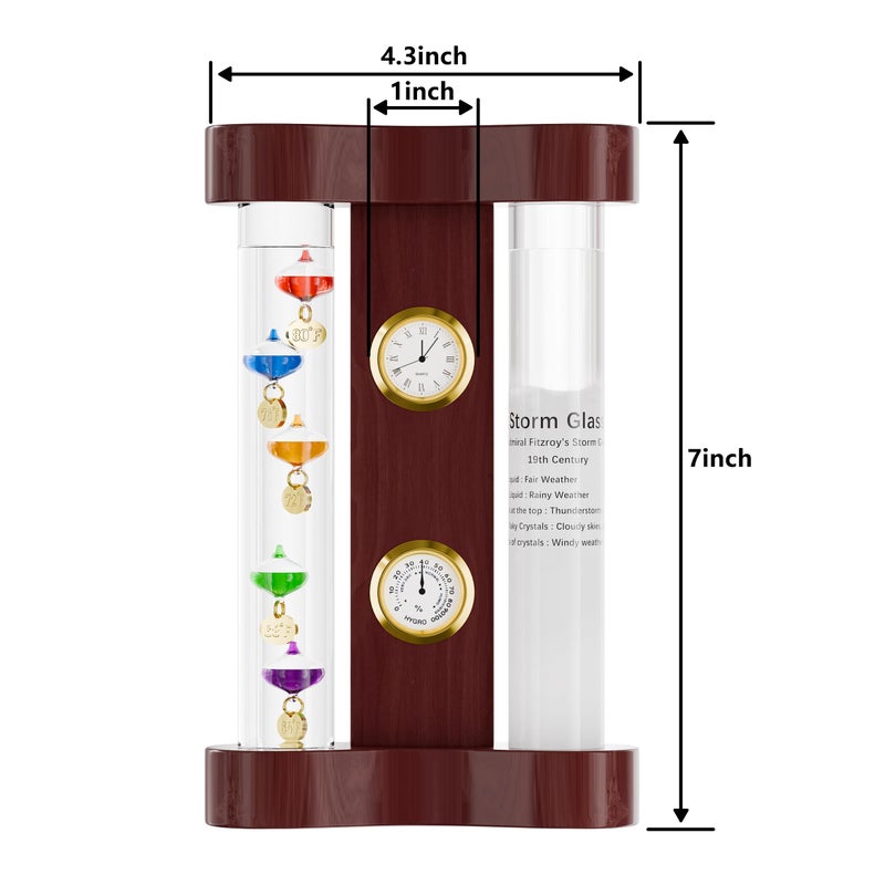JINGYUE Analog Weather Station with Glass Galileo Thermometer Fitzroy Storm Glass Precision Quartz Clock and Analog Hygrometer Gift for Family or Friends Present Home, Office Indoor DÃ©cor (7" x 4.3") - Image 5
