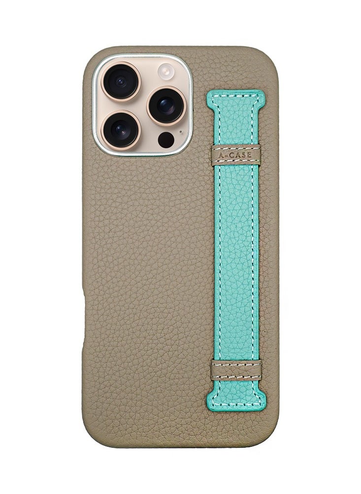 A-CASE - A-Case itsmycase Series Amur Pro Made of 100% Genuine Leather in addition to The Strap Used As Stand Compatible with iPhone 16 Pro -  Green Tiffany - Image 1