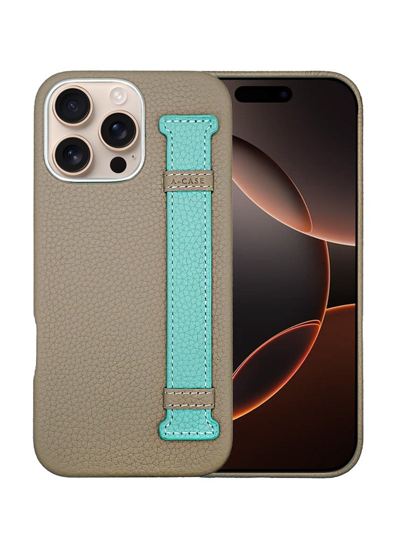 A-CASE - A-Case itsmycase Series Amur Pro Made of 100% Genuine Leather in addition to The Strap Used As Stand Compatible with iPhone 16 Pro -  Green Tiffany - Image 1