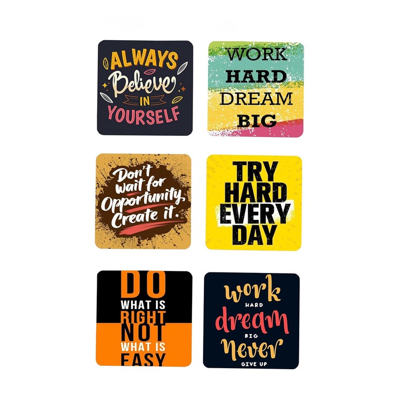 TAJNAN TAJNAN Indian Art Printed Coaster Set of 6 Beautiful Wooden Coasters with Plastic Coating Proper Coaster Stand Designer Coaster (taj-Coaster-Words-r) - Image 1