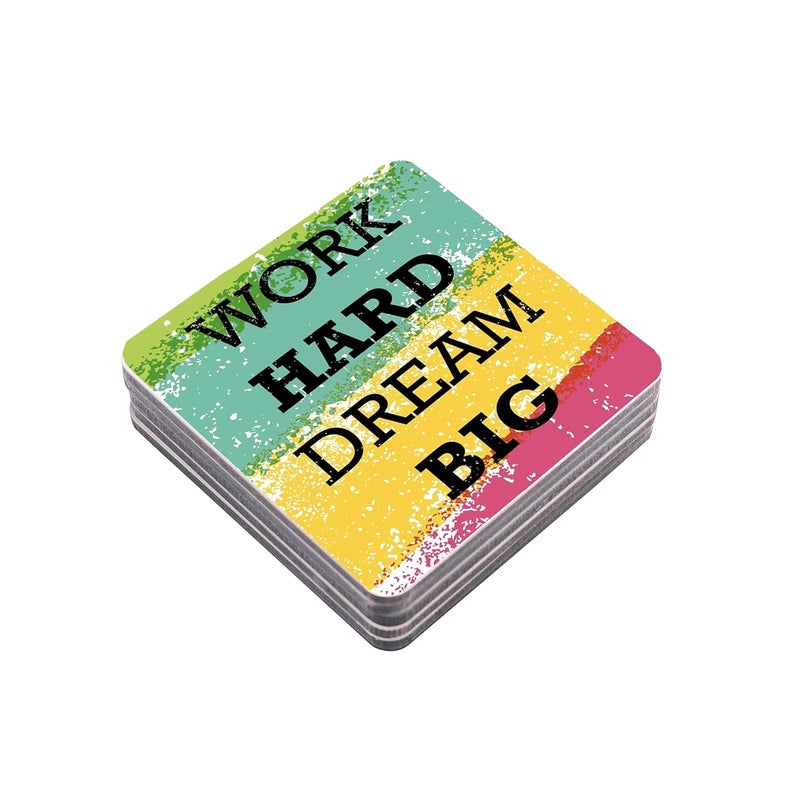 TAJNAN TAJNAN Indian Art Printed Coaster Set of 6 Beautiful Wooden Coasters with Plastic Coating Proper Coaster Stand Designer Coaster (taj-Coaster-Words-r) - Image 4
