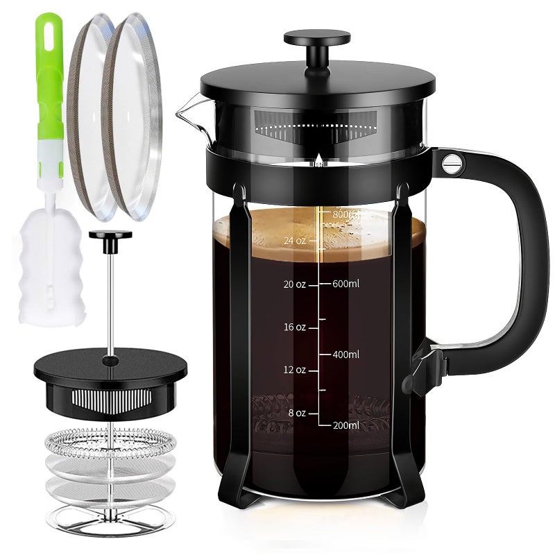 YMMIND French Press Coffee Maker 304 Stainless Steel Coffee Presswith 4 Filters System Heat Resistant Thickness Borosilicate French Press Glass BPAFree Brewed Tea Pot Coffee PlungerCopper 12oz