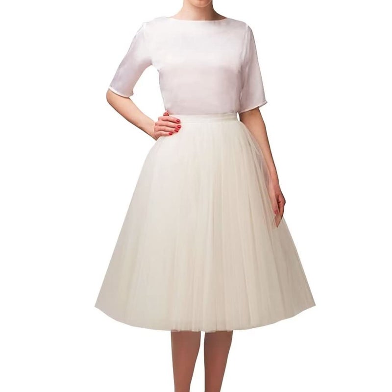 WDPL Wedding Planning Women's A Line Short Knee Length Tutu Tulle Prom Party Skirt Large Ivory - Image 5