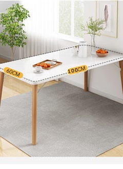 CityRiya-Long Dining Table Chair Set White Kitchen Table and 4 Dining Chairs Modern Breakfast Table Desk + 4 Chairs Leisure Coffee Table for Living Room/Office/Meeting Room Kitchen Lounging Cafeterias  - Image 4