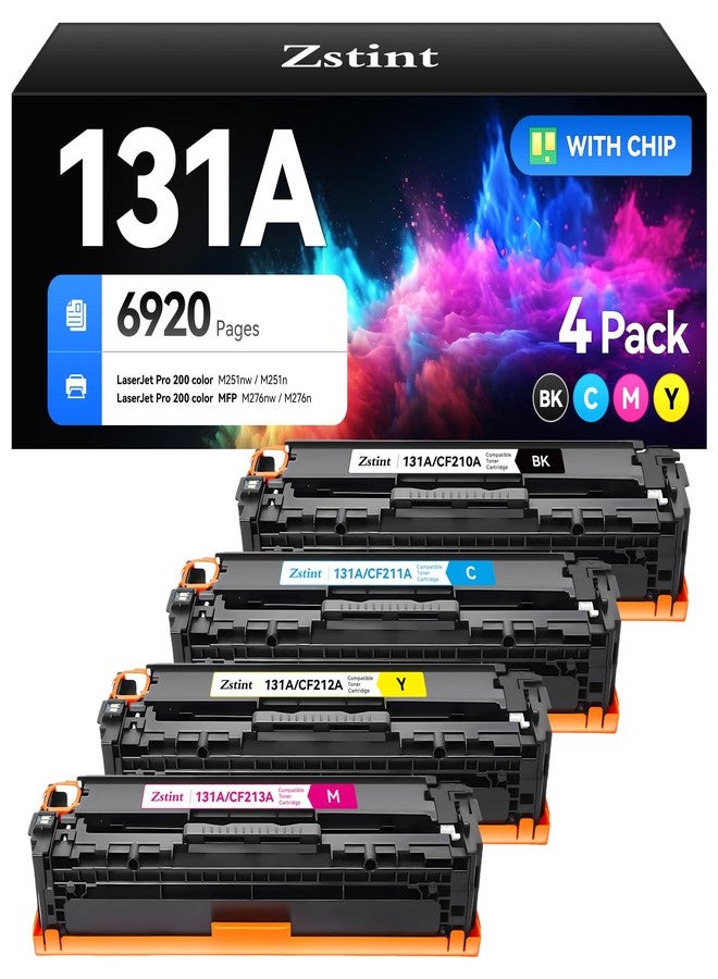 Zstint 131A Toner Cartridge set 4-Pack Replacement for HP 131A 131X CF210A CF211A CF212A CF213A CF210X Compatible HP LaserJet Pro 200 color MFP M276nw M251nw M251n M276n Printer Ink Black Cyan Magenta Yellow - Image 1