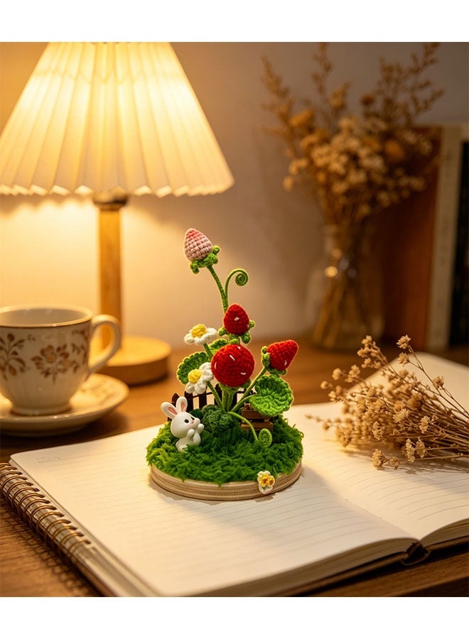 Beauenty Handmade Crochet Strawberry Rabbit Mini Landscape, Cute Fairy Tale Desktop Ornament, Whimsical Home Decor for Bedroom, Unique Handcrafted Gift - Image 2