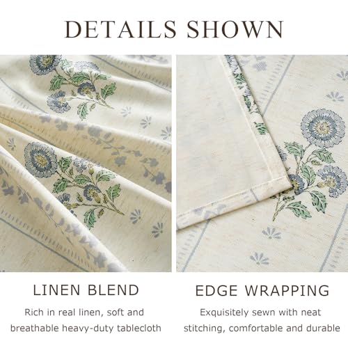 OMMATO Farmhouse Blue Floral Rectangle Tablecloth: Linen Striped Printed Vintage Rustic Table Cloth - Pattern on Burlap Textured Fabric Outdoor Table Cover for Kitchen,Dining,Party,Picnic Decor, 55x84 Inch - Image 2