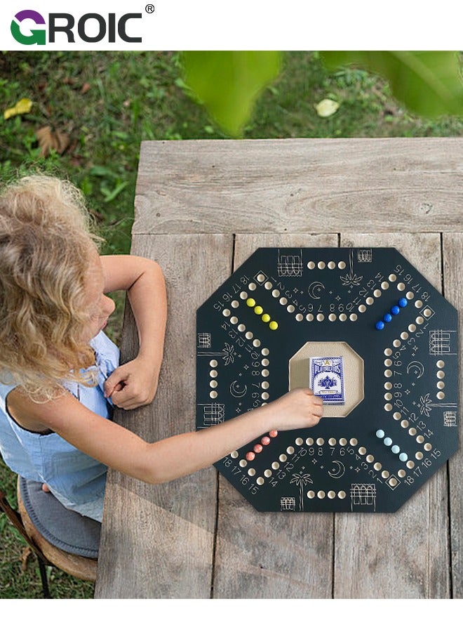 GROIC Jackaroo Board Game,Ludo Board Game,Jackaroo Joker Wooden Board Game for 4 or 6 players double sided,Includes Cards and Marbles, Small bag for Marbles,Jackaroo Game Family Game Marble Game - Image 4