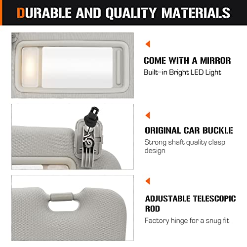 AEagle Sun Visor with Light for Mazda CX-9 2010-2015, Right Passenger Side Grey Sunvisor Replace Ment TDY1-69-320 - Image 5