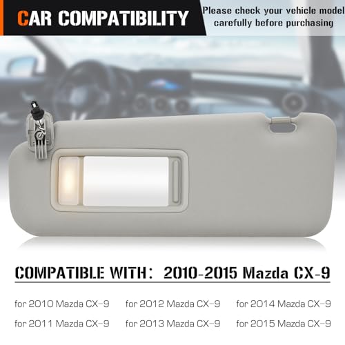 AEagle Sun Visor with Light for Mazda CX-9 2010-2015, Right Passenger Side Grey Sunvisor Replace Ment TDY1-69-320 - Image 2
