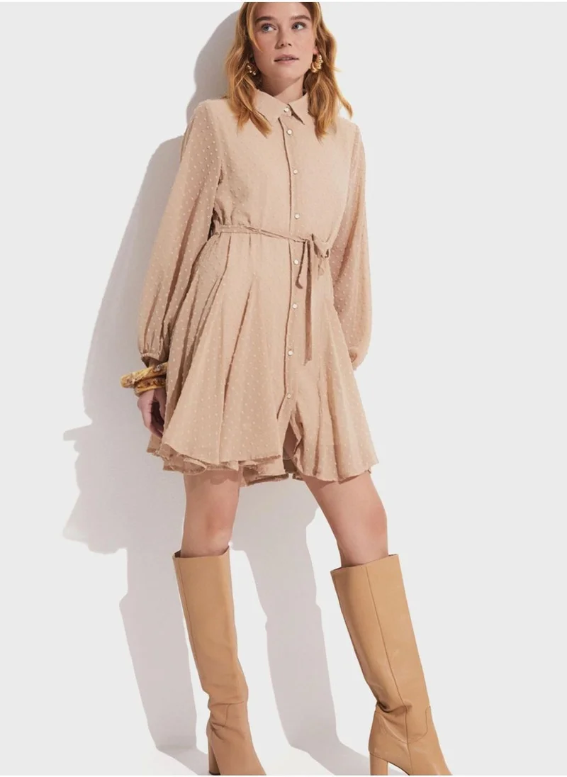 JUNE Button Details Shirt Dress