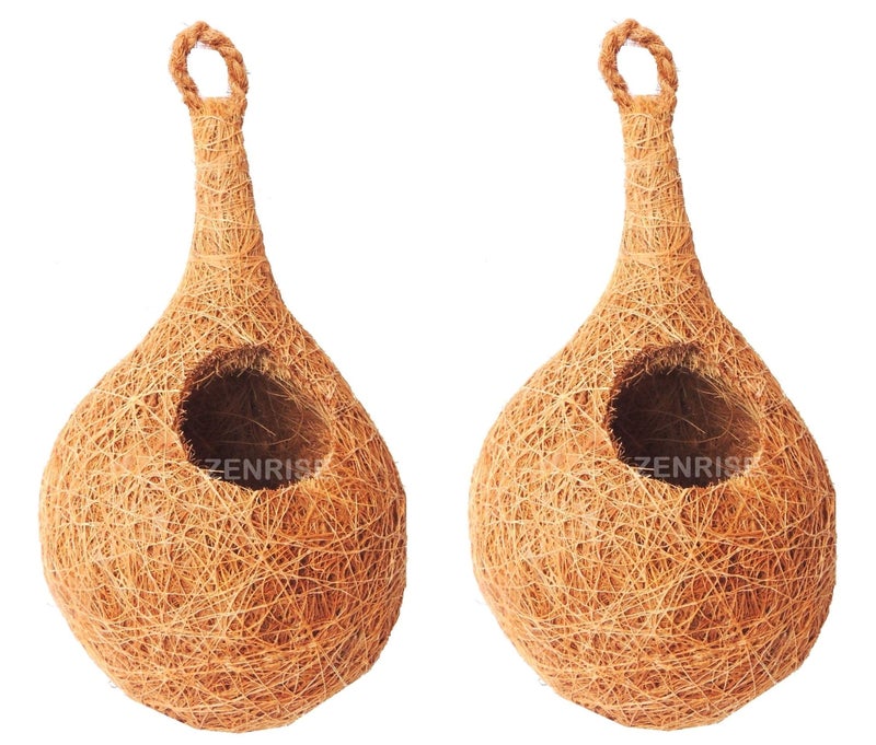 ZENRISE® 100% Natural Coir Bird nest for Balcony and Pet Birds Sparrows Finches breeding Egg, Beige - Set of 2 - Image 1